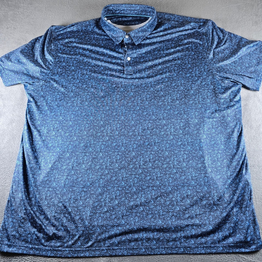 LA Golf Mens 4XL Blue Doodle Print Performance Polo Shirt Short Sleeve Stretch